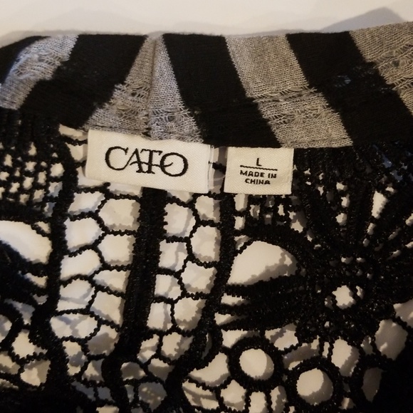 ❣CATO Black Gray Stripe Attached Tank Cardigan❣ - Picture 6 of 7